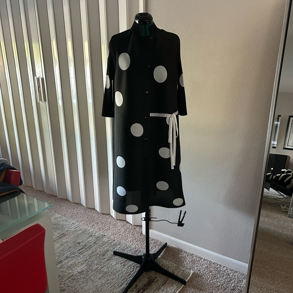 Vanite Couture Black and White Polka Dot Midi Dress.